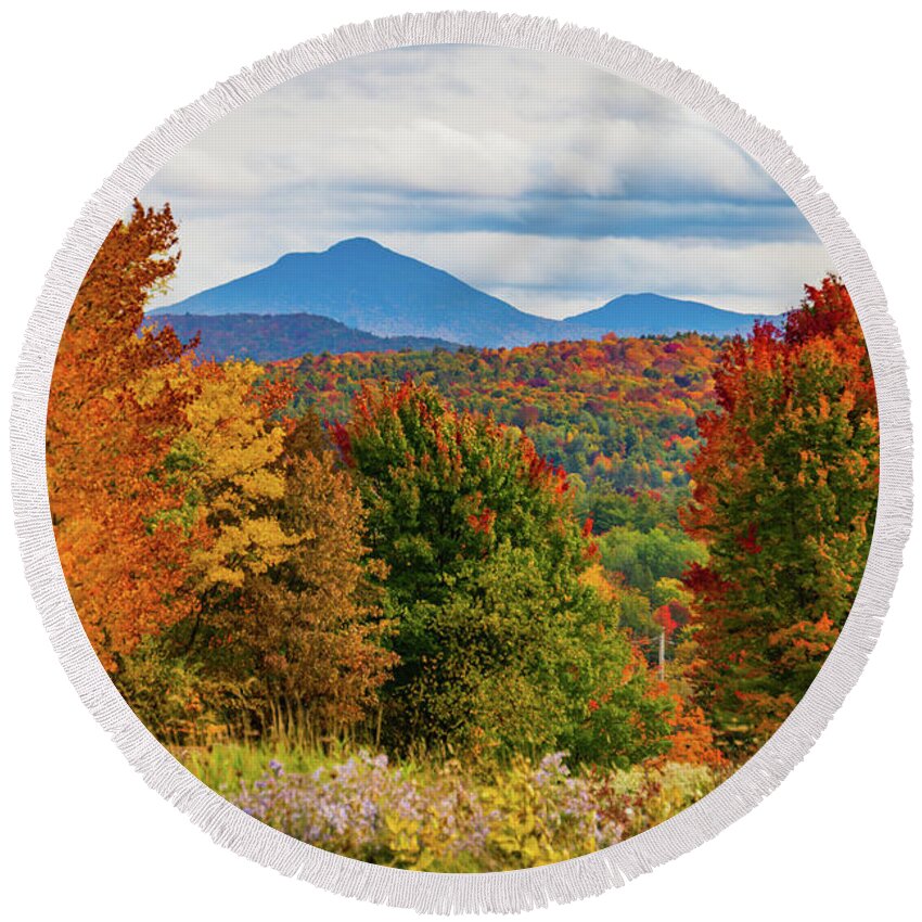 Camels Hump Mountain Round Beach Towel featuring the photograph Autumn scene in Vermont #4 by Ann Moore