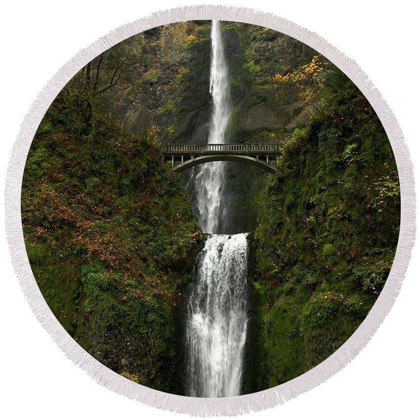 Oregon Round Beach Towel featuring the photograph Multnomah Falls #4 by Whispering Peaks Photography