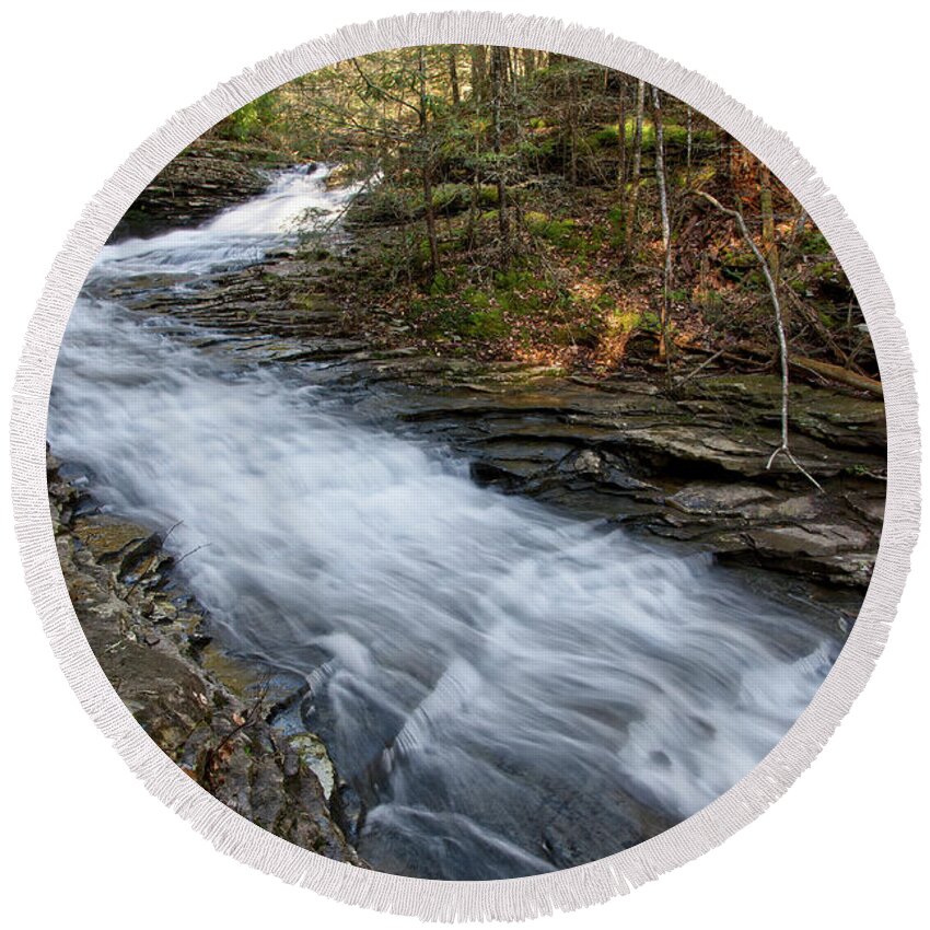 Hike Round Beach Towel featuring the photograph Rushing Water by Phil Perkins
