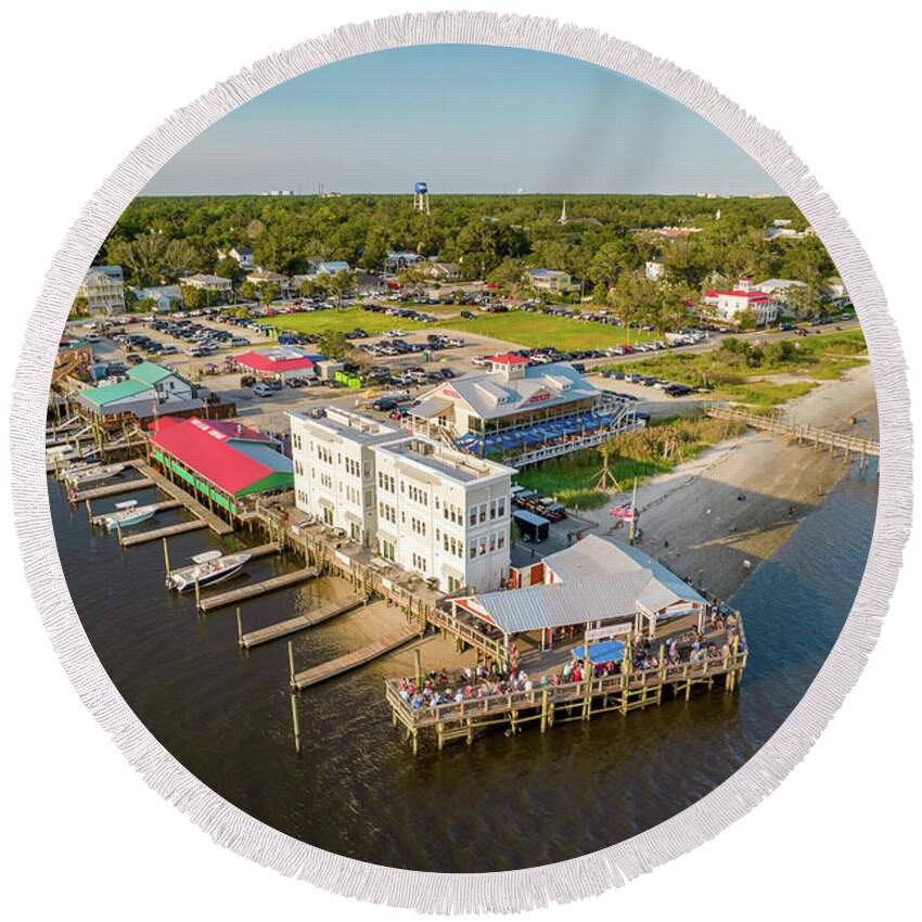 Aerial Round Beach Towel featuring the photograph Southport, NC #4 by Dave Guy