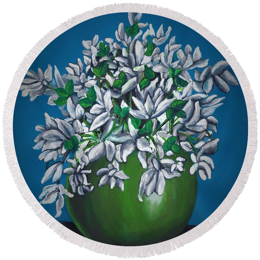 Still Life Round Beach Towel featuring the painting Still life with flowers #4 by Tara Krishna