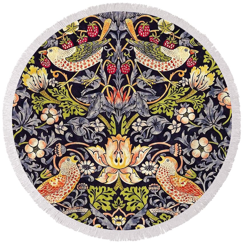 William Morris Round Beach Towel featuring the painting Strawberry Thief by William Morris