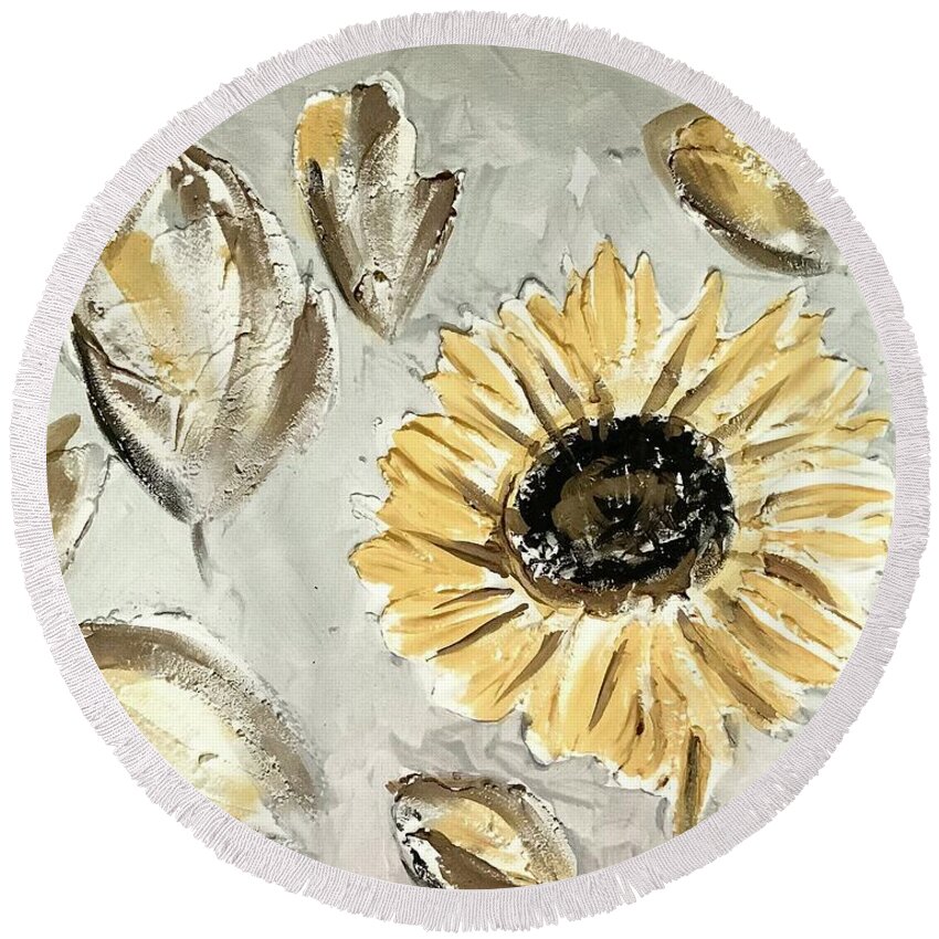 Sunflower Round Beach Towel featuring the digital art Sunflower #4 by Gina De Gorna
