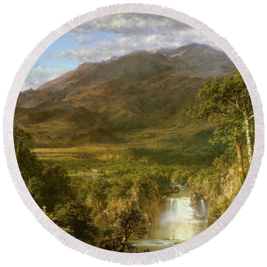 Frederic Edwin Church Round Beach Towel featuring the painting The Heart of the Andes #4 by Frederic Edwin Church