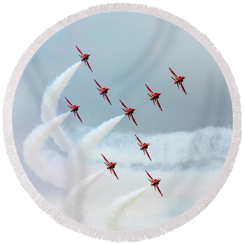2017 Round Beach Towel featuring the photograph The Red Arrows #4 by Gordon James