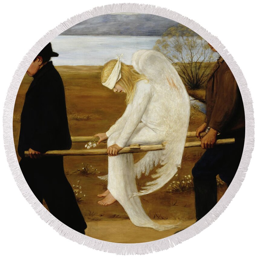 Hugo Simberg Round Beach Towel featuring the painting The Wounded Angel #4 by Hugo Simberg