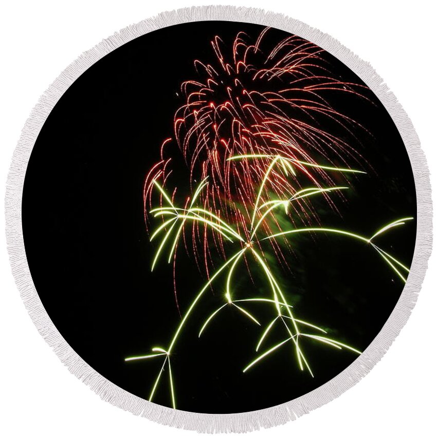 Fireworks Round Beach Towel featuring the photograph Fireworks #43 by George Pennington
