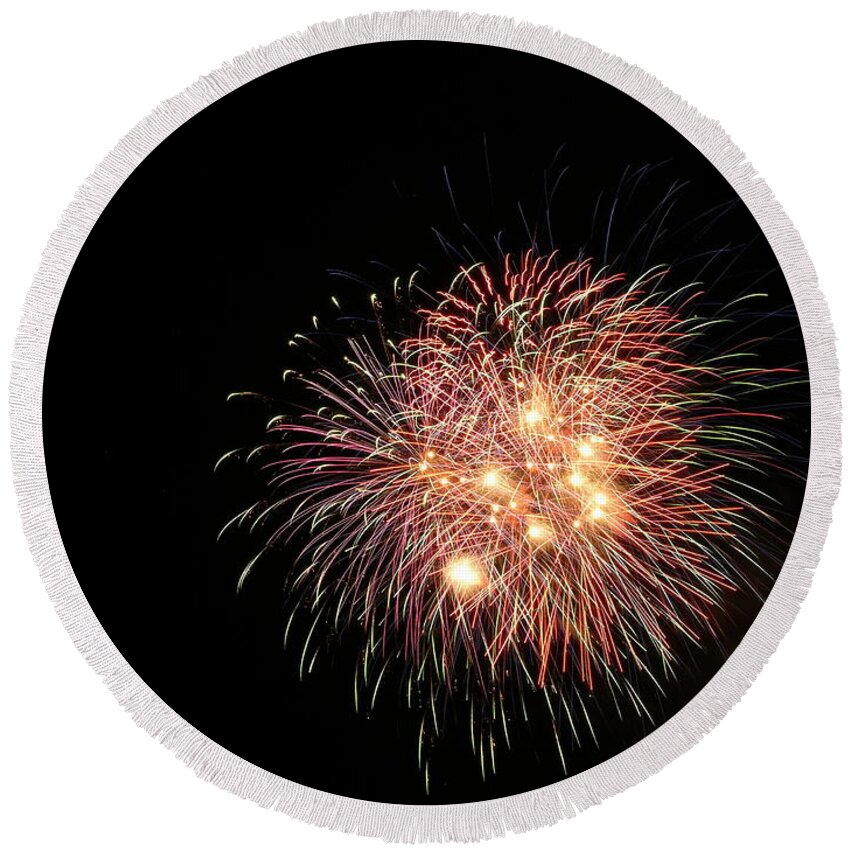 Fireworks Round Beach Towel featuring the photograph Fireworks #45 by George Pennington