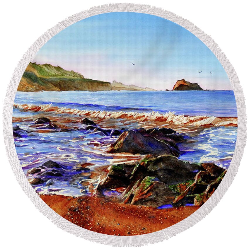 Placer Arts Round Beach Towel featuring the painting #448 Sea #448 by William Lum