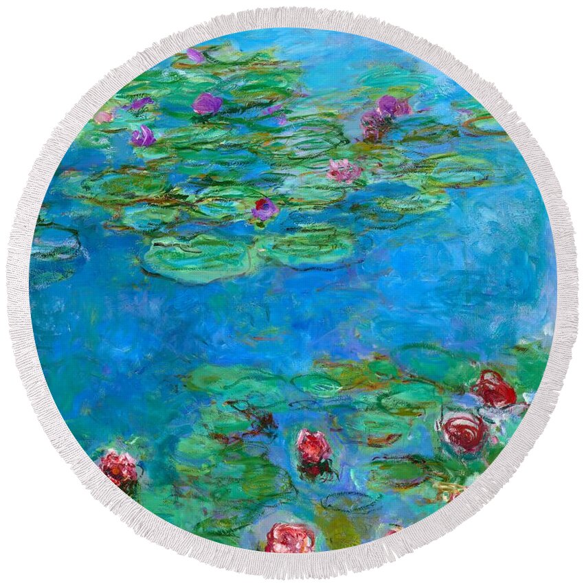 Claude Monet Round Beach Towel featuring the painting Water Lilies #48 by Claude Monet