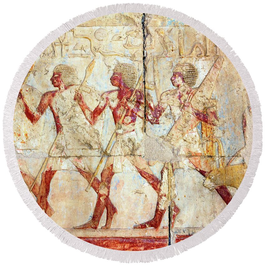 Stone Round Beach Towel featuring the painting Ancient Egypt Images And Hieroglyphics #5 by Mikhail Kokhanchikov