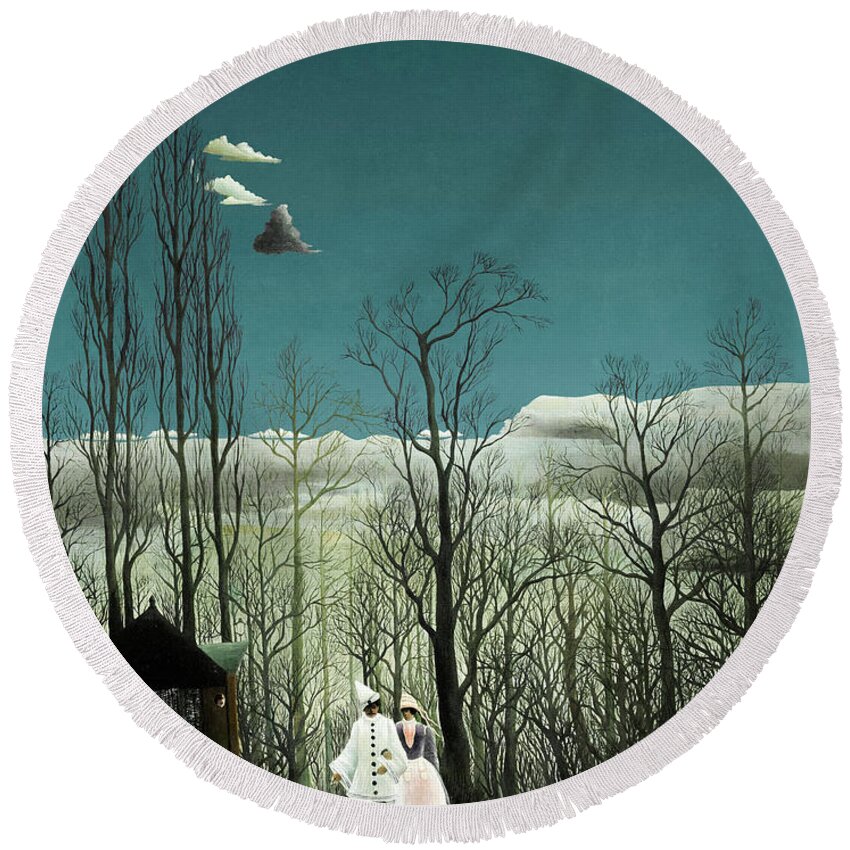 Carnival Evening Round Beach Towel featuring the painting Carnival Evening #5 by Henri Rousseau