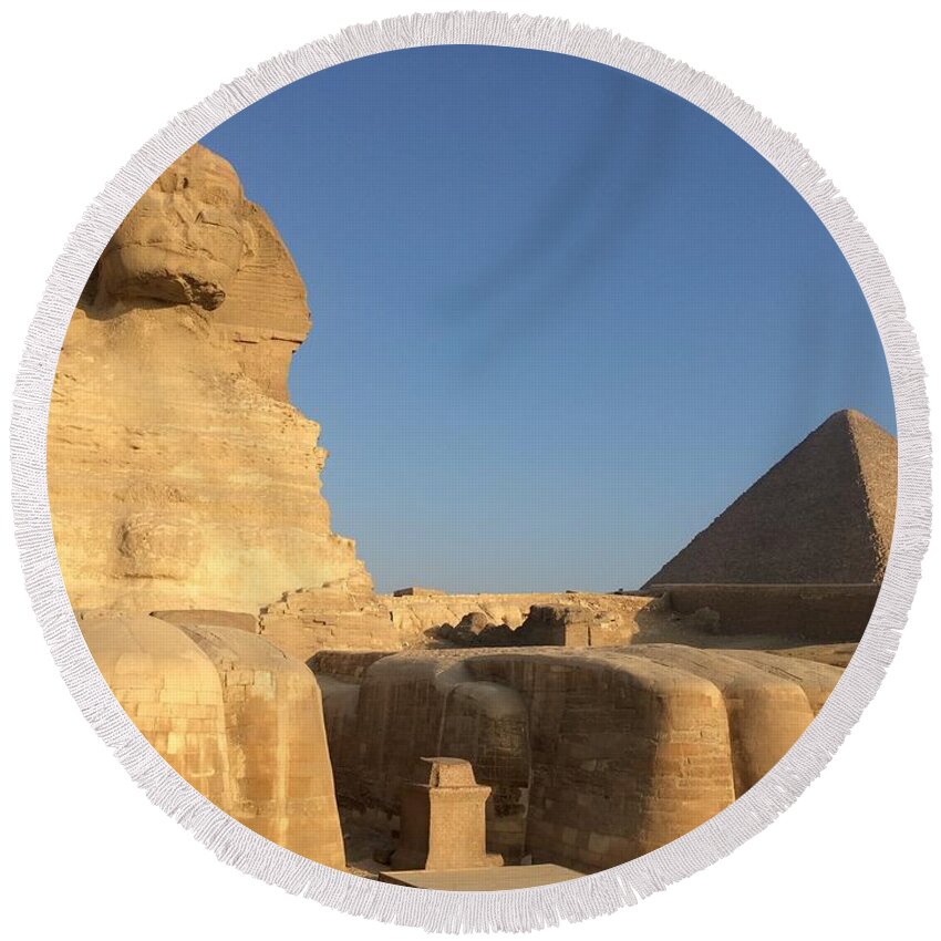 Giza Round Beach Towel featuring the photograph Great Sphinx #5 by Trevor Grassi