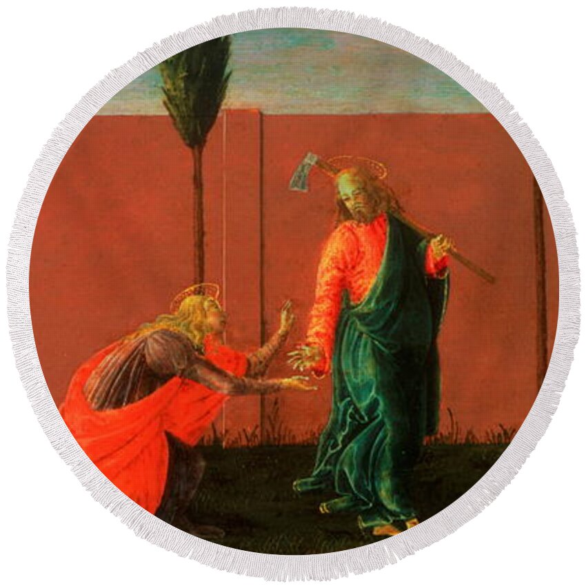 Noli Me Tangere Round Beach Towel featuring the painting Noli Me Tangere #5 by Sandro Botticelli