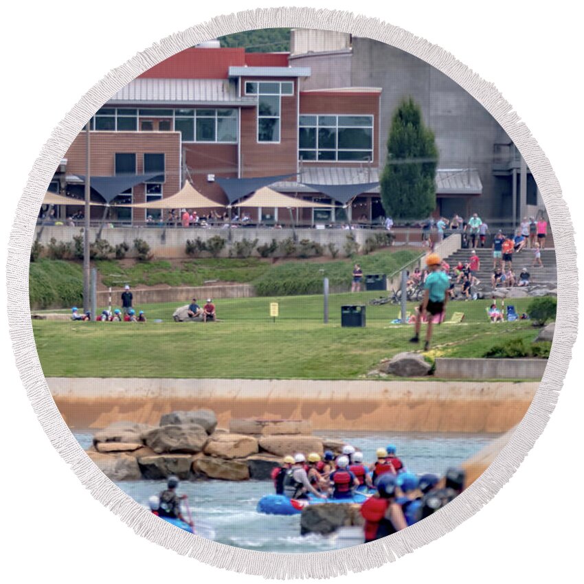 Whitewater Round Beach Towel featuring the photograph Whitewater Rafting Action Sport At Whitewater National Center In #5 by Alex Grichenko