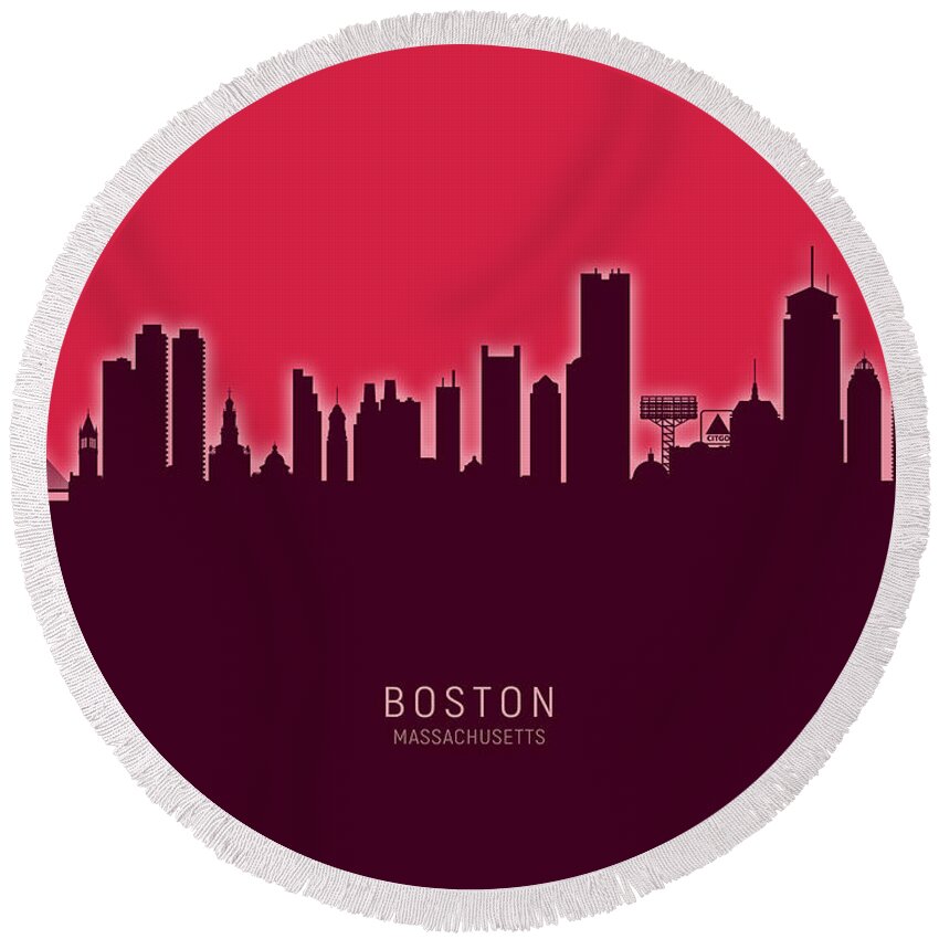 Boston Round Beach Towel featuring the digital art Boston Massachusetts Skyline #56 by Michael Tompsett