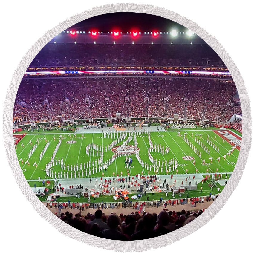 Gameday Round Beach Towel featuring the photograph Night Panorama Bryant-Denny Stadium by Kenny Glover