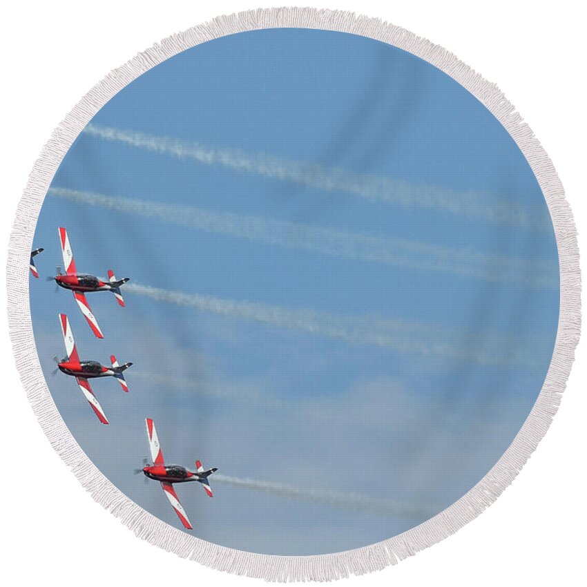 The Roulettes Round Beach Towel featuring the photograph The Roulettes Australian Air Force formation aerobatic display team #6 by Matthew Drinkall