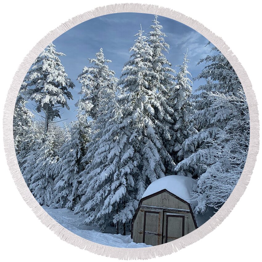  Round Beach Towel featuring the photograph Winter Wonderland by Annamaria Frost