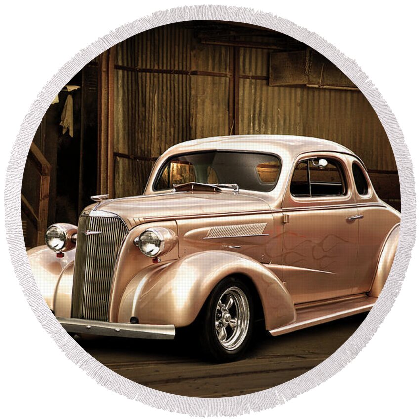 1937 Chevrolet Master Deluxe Coupe Round Beach Towel featuring the photograph 1937 Chevrolet Master Deluxe Coupe by Dave Koontz