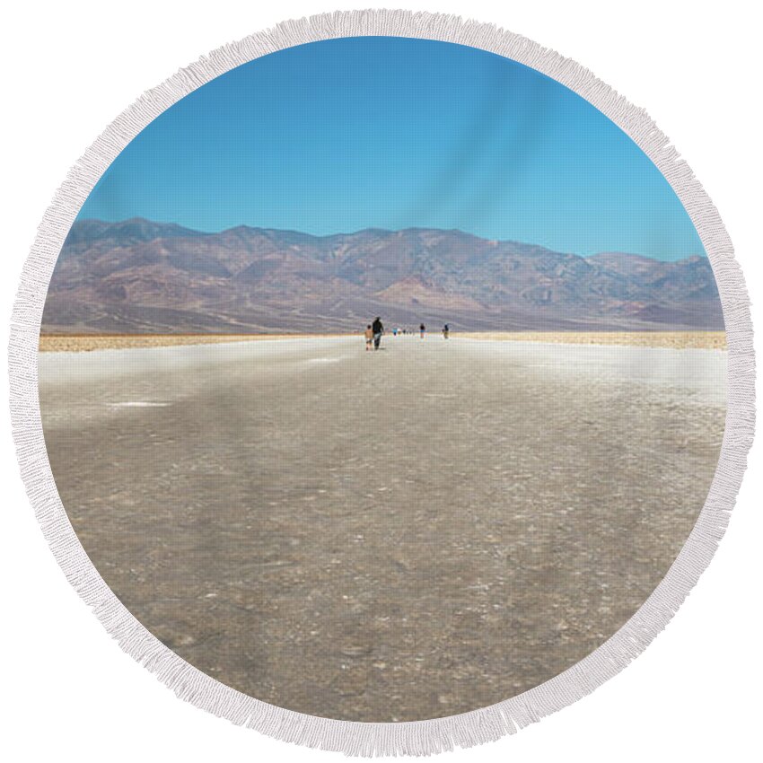 Arid Climate Round Beach Towel featuring the photograph Badwater Basin in Death Valley National Park, California #7 by Hanna Tor