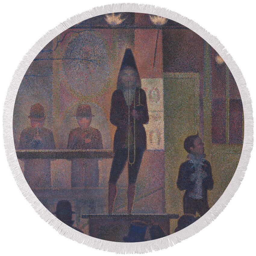 Circus Sideshow Round Beach Towel featuring the painting Circus sideshow by Georges Seurat