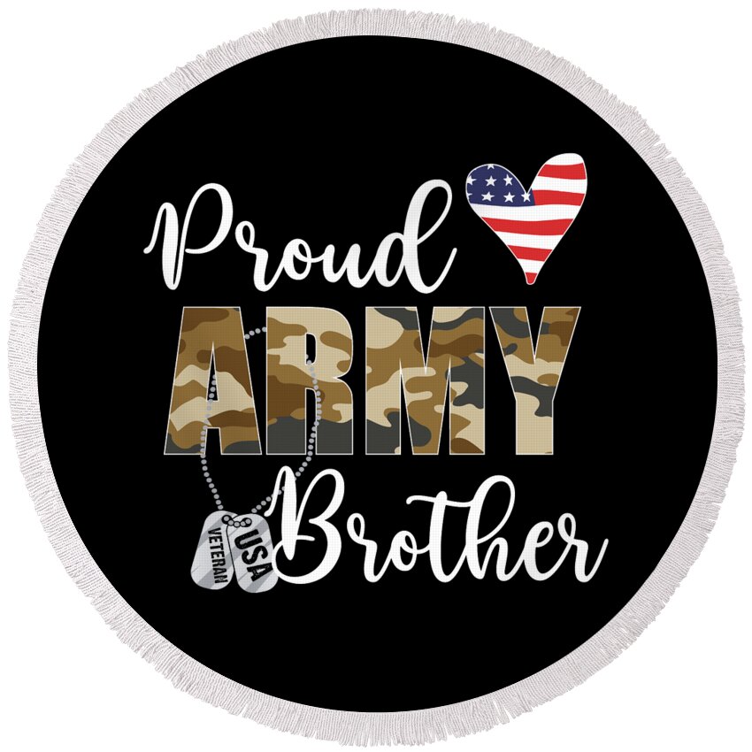 Usa Army Shirts Round Beach Towel featuring the drawing Proud Army Family Shirts, Military Shirt, Personalized Soldier's Name, Army Wife, Cool USA Navy #7 by Mounir Khalfouf