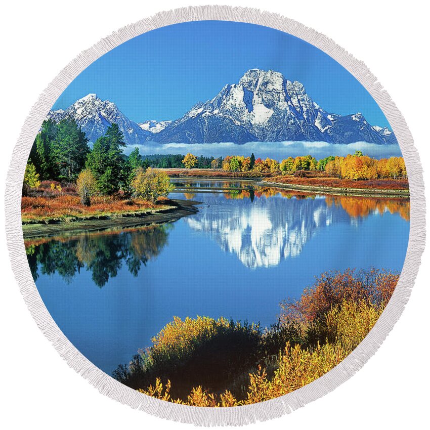 Dave Welling Round Beach Towel featuring the photograph 749450005v Fall Oxbow Bend Grand Tetons National Park Wyoming by Dave Welling