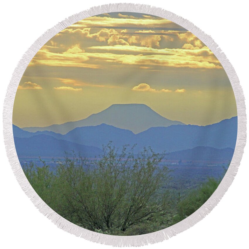 75 Miles To Table Top Mountain Round Beach Towel featuring the digital art 75 Miles To Table Top Mountain by Tom Janca