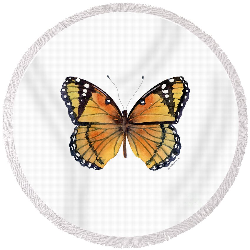 Viceroy Round Beach Towel featuring the painting 76 Viceroy Butterfly by Amy Kirkpatrick