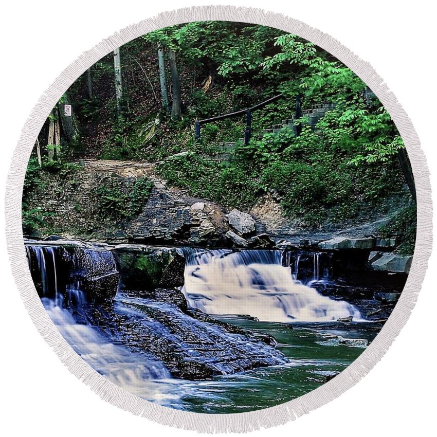 Waterfall Round Beach Towel featuring the photograph Henry Church Falls by Brad Nellis