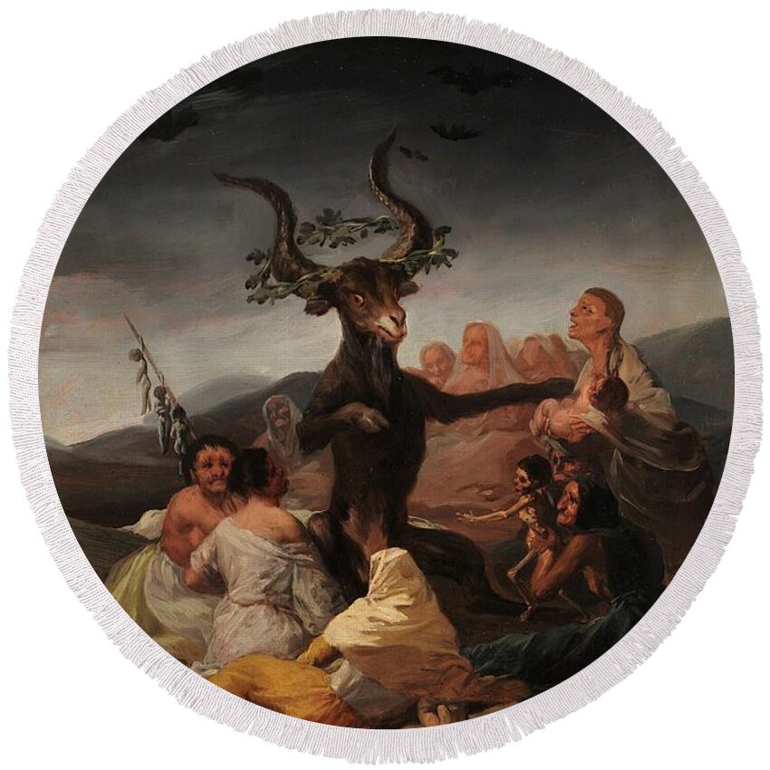 Francisco Goya Round Beach Towel featuring the painting Witches Sabbath #8 by Vincent Monozlay