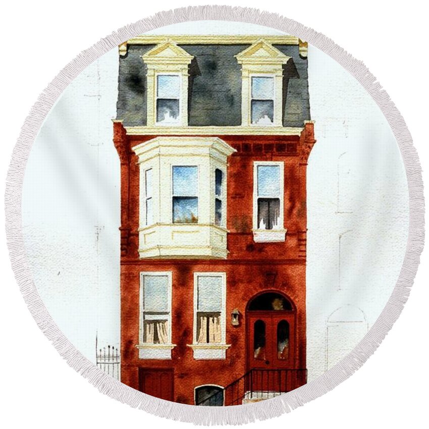 Watercolor Round Beach Towel featuring the painting 824 Jefferson St. by William Renzulli