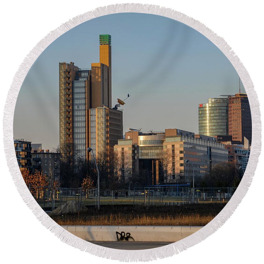 Architecture Round Beach Towel featuring the photograph Berlin #9 by Eleni Kouri