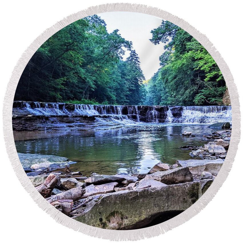 Waterfall Round Beach Towel featuring the photograph Henry Church Falls by Brad Nellis
