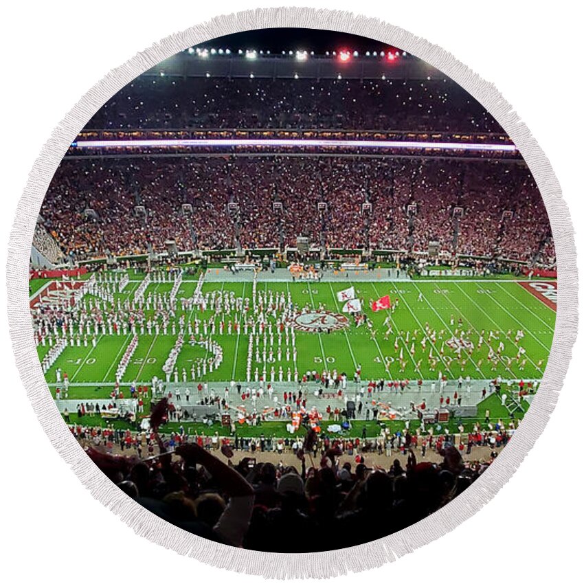 Gameday Round Beach Towel featuring the photograph Night Panorama Bryant-Denny Stadium by Kenny Glover