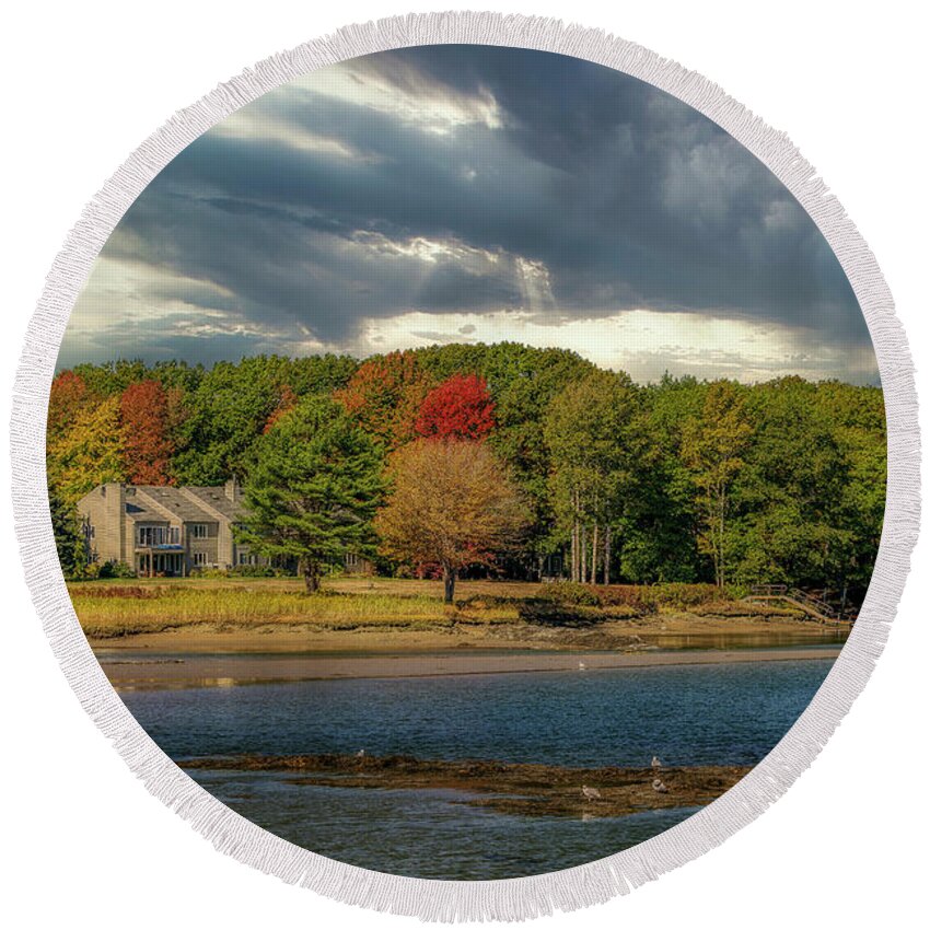 Kennebunkport Round Beach Towel featuring the photograph A Beautiful Fall Day by Penny Polakoff