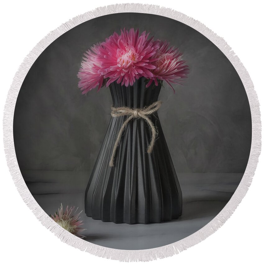 Asters Round Beach Towel featuring the photograph A Bouquet of Pink Asters by Sylvia Goldkranz