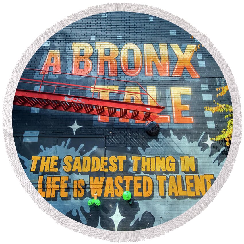 Sign Round Beach Towel featuring the photograph A Bronx Tale by June Marie Sobrito
