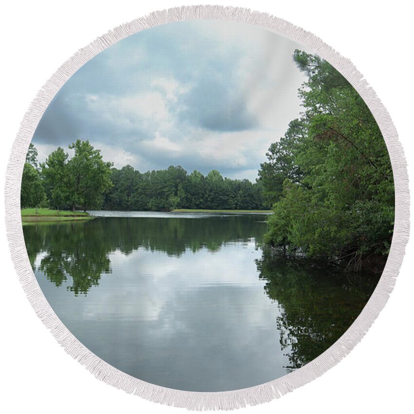 Brooklet Round Beach Towel featuring the photograph A Brooklet Georgia Pond by Ed Williams