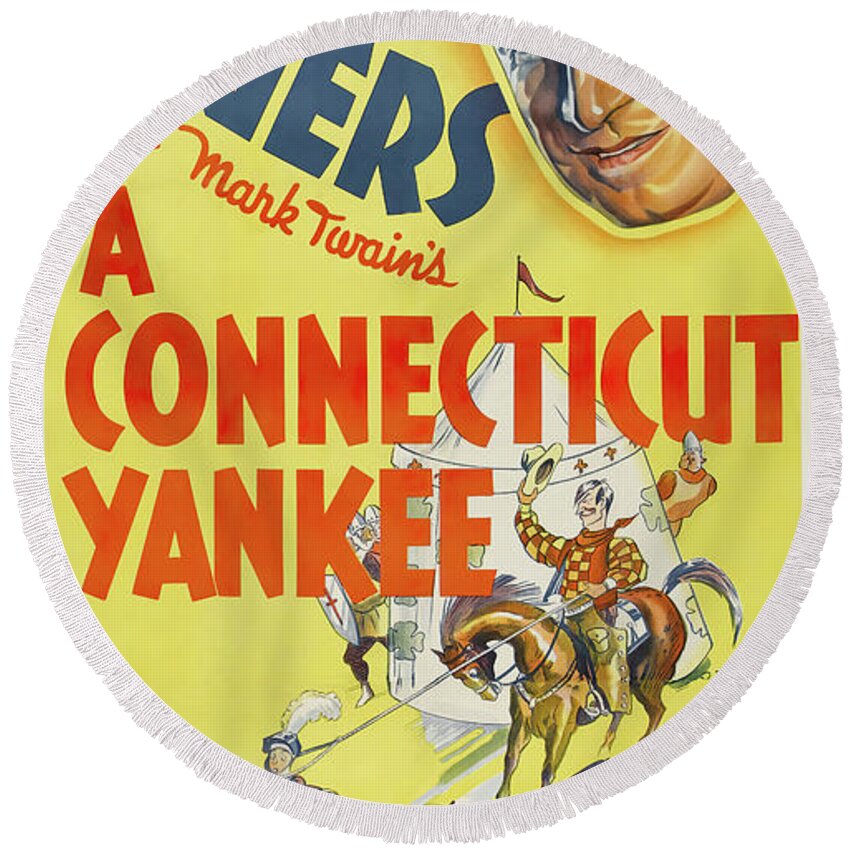 Will Round Beach Towel featuring the mixed media ''A Connecticut Yankee'' poster 1931 by Stars on Art