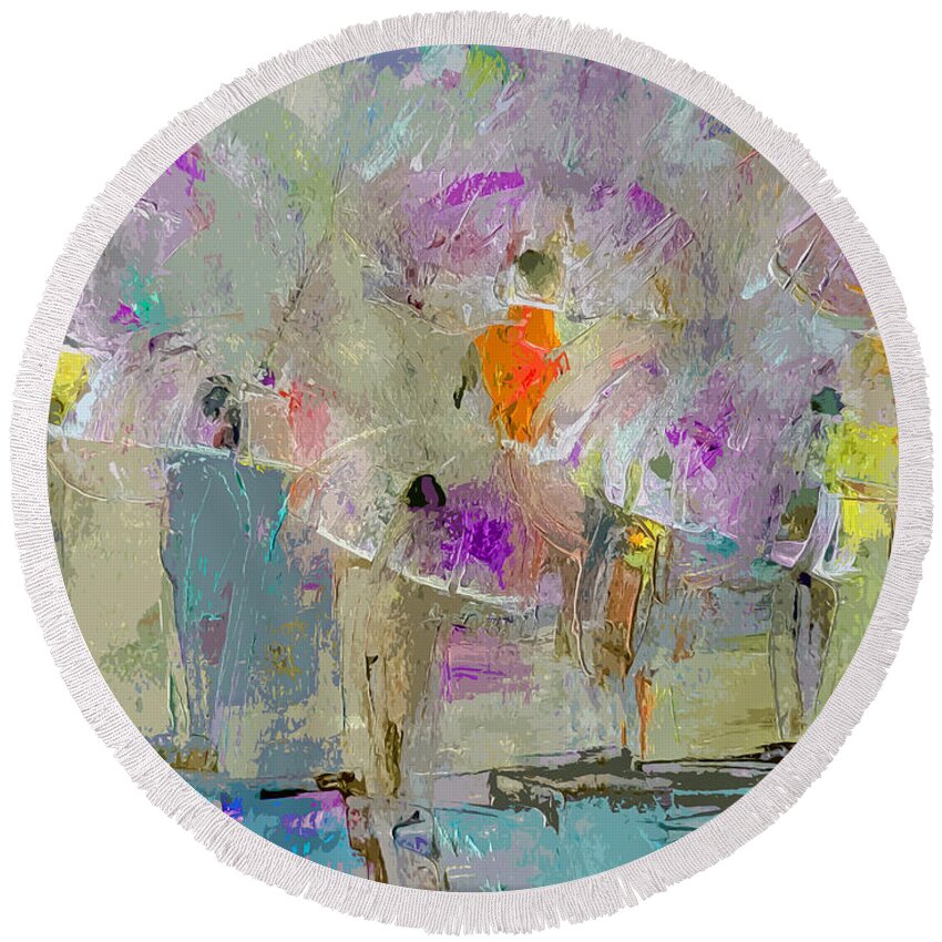 Urban Round Beach Towel featuring the painting A Day For Umbrella Gathering by Lisa Kaiser