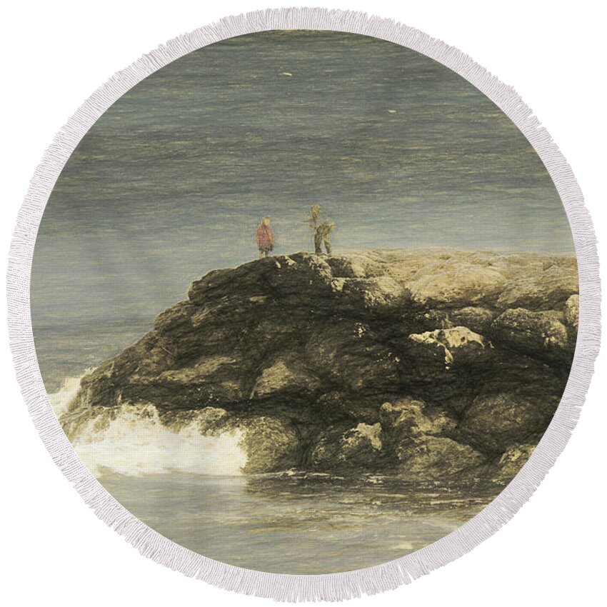 Photo Painting Round Beach Towel featuring the photograph A Dull Day at Burns Beach, Western Australia by Elaine Teague