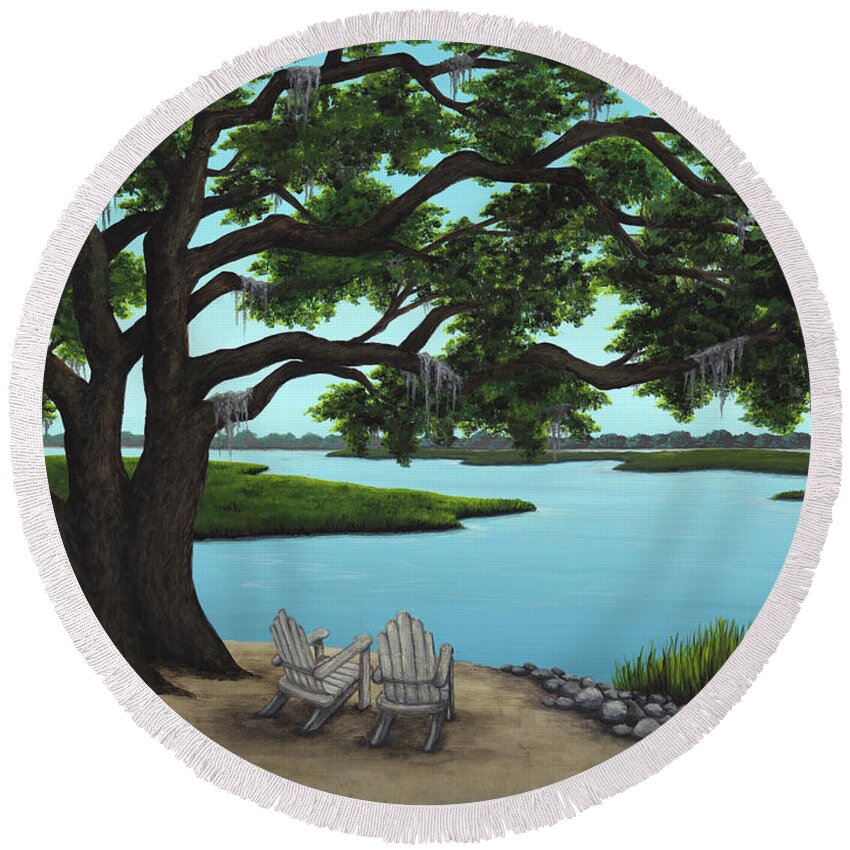 Marsh Round Beach Towel featuring the painting A Fine Life Indeed by Carolyn Bland