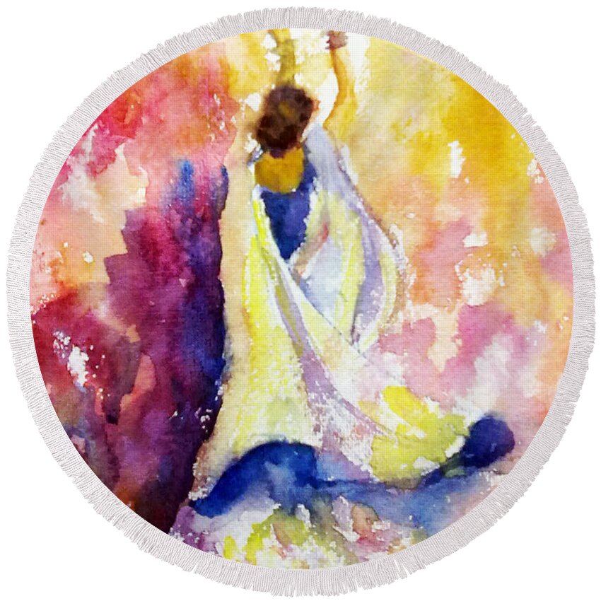 Indian Dancer Round Beach Towel featuring the painting A heavenly dancer by Asha Sudhaker Shenoy