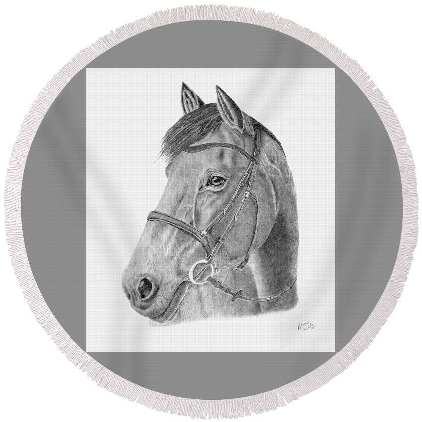 Horse Round Beach Towel featuring the drawing A Horses Beauty by Patricia Hiltz