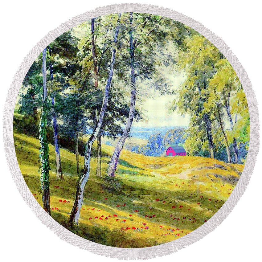 Landscape Round Beach Towel featuring the painting A Joy Filled Day by Jane Small