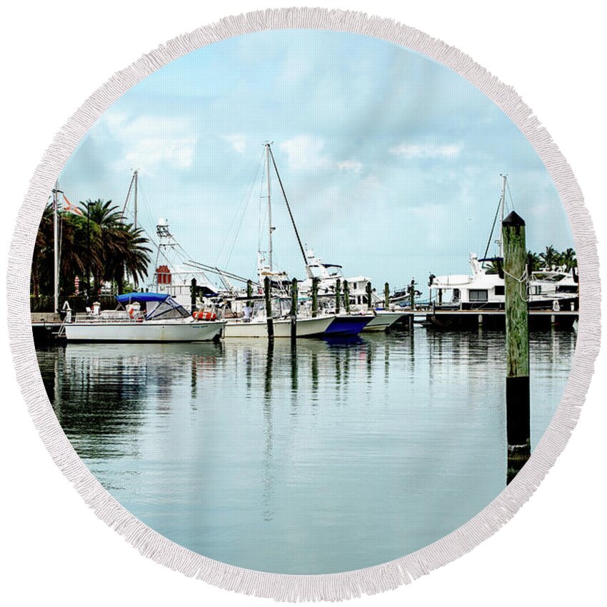 Florida Keys Round Beach Towel featuring the photograph A Marathon Marina by Ed Taylor