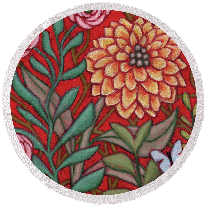Wild Rose Round Beach Towel featuring the painting A Moment Like This. Wildflora by Amy E Fraser