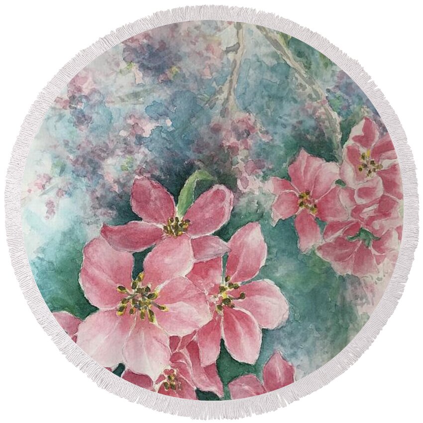 Blossoms Round Beach Towel featuring the painting A new beginning by Milly Tseng